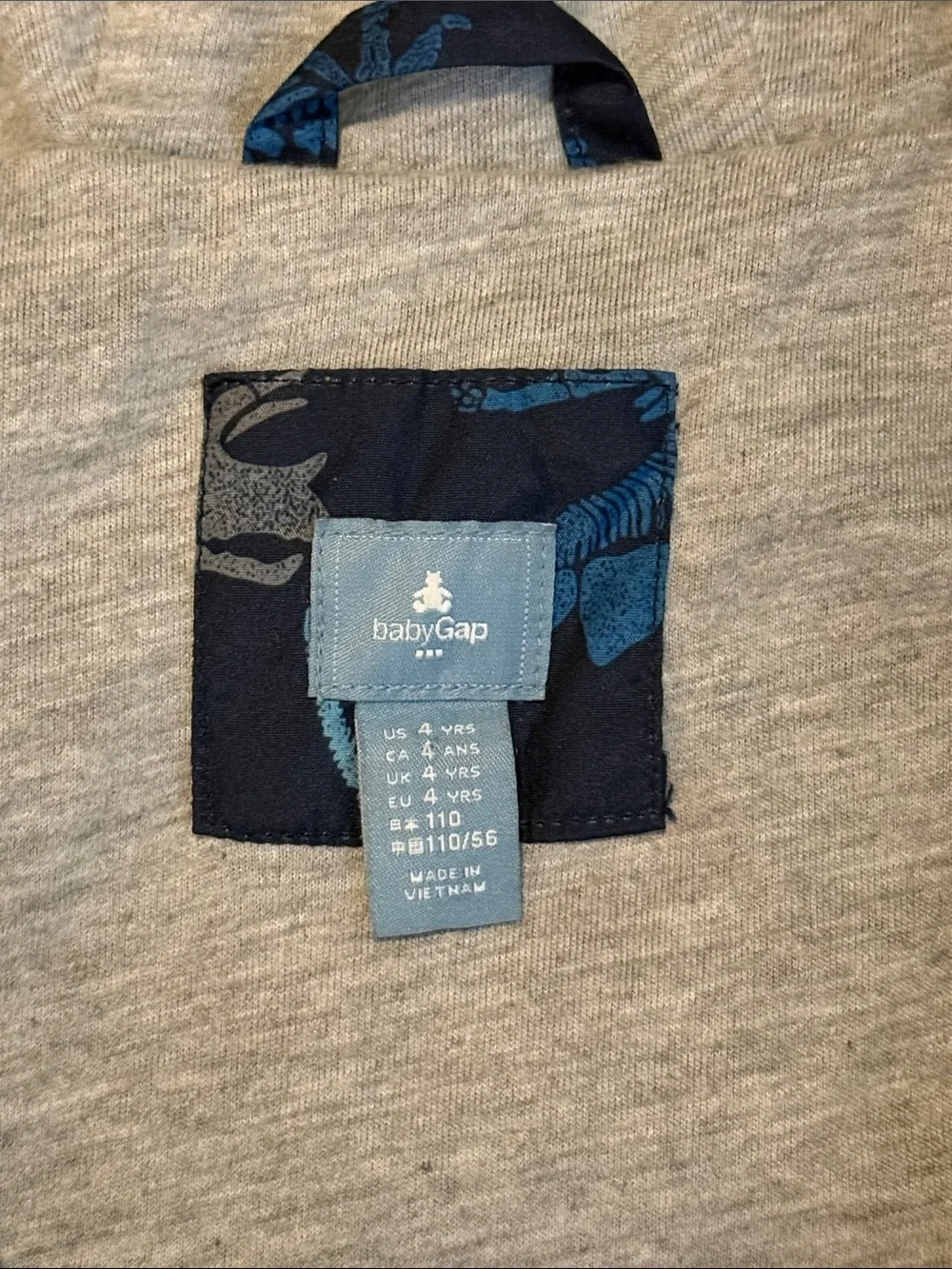 GAP Navy Hooded Kids Raincoat with Blue & Green Dinosaurs